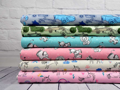 RESTST�CK 39 cm Baumwollstoff Elefanten L�wen Zebras, grau wei� rosa