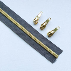 1 m Rei�verschluss metallisiert GOLD 6,5 mm Spirale + 3 Schieber, dunkelgrau