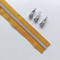 1 m Rei�verschluss metallisiert SILBER 6,5 mm Spirale + 3 Schieber, currygelb