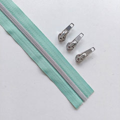 1 m Rei�verschluss metallisiert SILBER 6,5 mm Spirale + 3 Schieber, mint