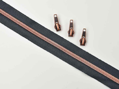 1 m Rei�verschluss metallisiert KUPFER 6,5 mm Spirale + 3 Schieber, dunkelgrau