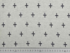 RESTST�CK 145 cm Bio-Jacquard Hamburger Liebe Kreuze, grau auf creme