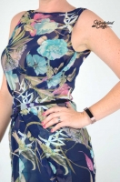 RESTST�CK 77 cm Chiffon Stoff Blusenstoff Blumen & Ranken, rosa t�rkis dunkelblau