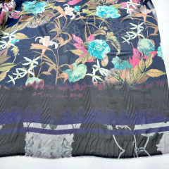 RESTST�CK 77 cm Chiffon Stoff Blusenstoff Blumen & Ranken, rosa t�rkis dunkelblau