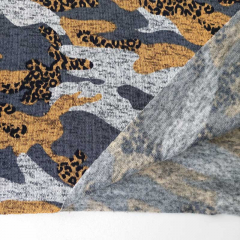Strickstoff Camouflage flauschige R�ckseite, ockergelb grau