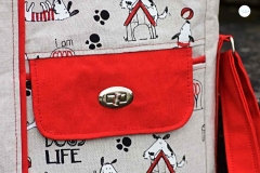 Dekostoff Hunde Dogs Life Leinen Optik,rot schwarz natur