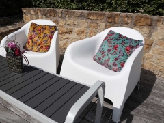 RESTST�CK 129 cm Dekosamt Velourstoff Blumen Kraniche, rot ocker
