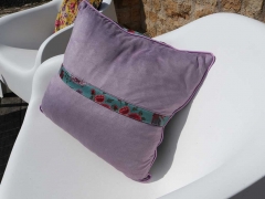 RESTST�CK 129 cm Dekosamt Velourstoff Blumen Kraniche, rot ocker