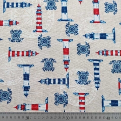 Dekostoff Leinenlook Leuchtt�rme, rot blau natur