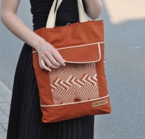 Dekostoff Leinenlook Zickzack grafisches Muster , terracotta