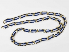 Taschenkette Gold mit Band 1m-St�ck, marineblau wei�
