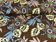 RESTST�CK 51 cm Viskosejerseystoff exotische Blumen, khaki gelb braun