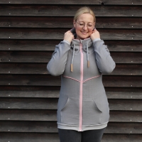 Jacquard Sweatstoff Drizzle K�stchenmuster, wei� grau