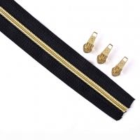 endlos Rei�verschluss metallisiert GOLD 5 mm Spirale + 3 Schieber, schwarz