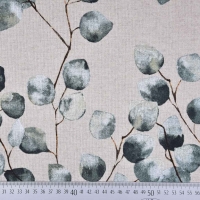 Dekostoff Eukalyptus Bl�tter Zweige Leinen Optik, dunkelgr�n mint natur