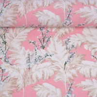 Dekostoff Baumwollstoff Bl�tter, wei� rosa