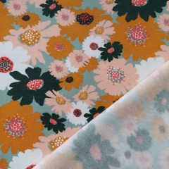 Soft Sweatstoff Blumen, ockergelb altmint