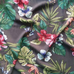 Viskose Twillstoff tropische Bl�tter Blumen, gr�n braun