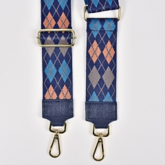 Taschengurt Taschenriemen Rauten Streifen Argyle Muster, blau helles rostbraun dunkelblau