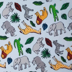 Baumwollstoff Elefanten Giraffen L�wen, hellblau