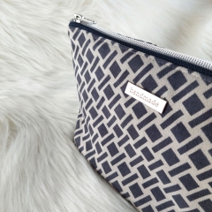 Wildlederimitat Quadrate Rechtecke grafisch Fake Suede, blaugrau cremewei�