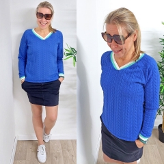 Jacquardjersey Stoff Zopfmuster,�kobaltblau