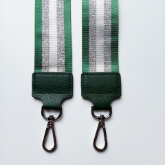 Taschengurt Taschenriemen Streifen Glitzer 5 cm-gr�n silber wei�- dk.gr�nes Leder-silber Schnallen