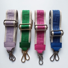 Taschengurt grafisches Muster - ecrue gr�n- gr�nes Leder - gold Schnallen