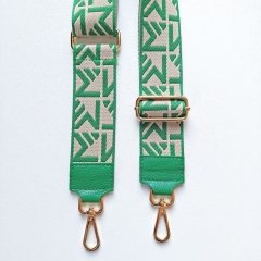 Taschengurt Taschenriemen abstraktes Muster- gr�n ecrue- gr�nes Leder-gold Schnallen
