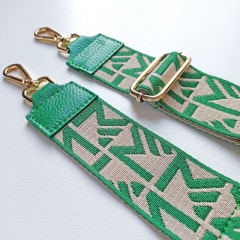 Taschengurt Taschenriemen abstraktes Muster- gr�n ecrue- gr�nes Leder-gold Schnallen