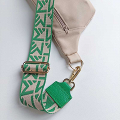 Taschengurt Taschenriemen abstraktes Muster- gr�n ecrue- gr�nes Leder-gold Schnallen