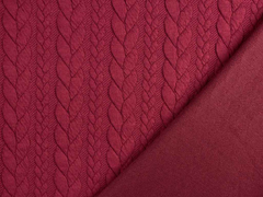 Jacquardjersey Stoff Zopfmuster, weinrot