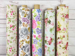 Dekostoff gro�e Blumen, grau braun flieder wei�