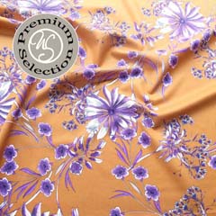 Baumwollstoff Silky Cotton tropische Blumen flieder currygelb