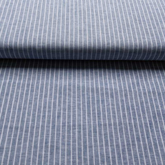 Halbleinen Leinen Baumwolle Webware Streifen, wei� dunkel jeansblau