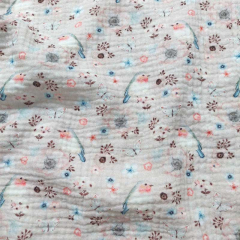Musselin Stoff Blumen V�gel Double Gauze, altrosa grau cremewei�