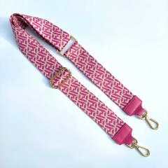 Taschengurt Taschenriemen abstraktes Muster 5 cm breit, ecrue pink, pinkes Leder,gold Schnallen