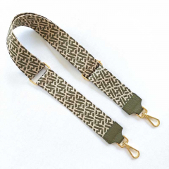 Taschengurt Taschenriemen abstraktes Muster 5 cm breit, ecrue armygr�n, armygr�nes Leder,gold Schnallen