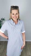 Seersucker Stoff Streifen, mittelblau wei�