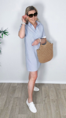 Seersucker Stoff Streifen, mittelblau wei�