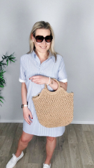 Seersucker Stoff Streifen, mittelblau wei�