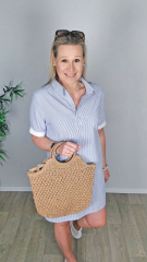 Seersucker Stoff Streifen, mittelblau wei�