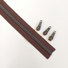 1 m Rei�verschluss metallisiert GUNMETAL 6,5 mm Spirale + 3 Schieber, dunkelbraun