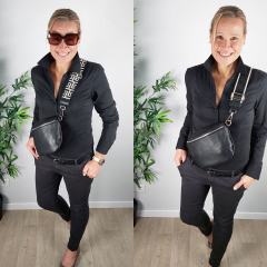 Bauchtasche Leder mit Lederriemen - schwarz-silber Schnallen-Made in Italy