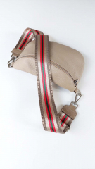 Bauchtasche Leder mit Lederriemen - Beige -silber Schnallen-Made in Italy
