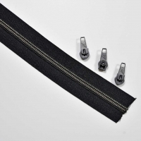 endlos Rei�verschluss metallisiert GUNMETAL 3 mm Spirale + 3 Schieber, schwarz