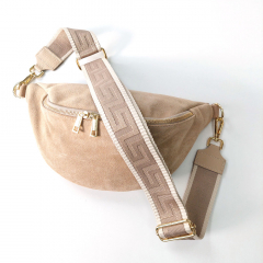 Taschengurt grafisches Muster 3D - ecrue beige, beiges Leder, gold Schnallen