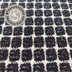 Boucle Stoff Quadrate, cremewei� schwarz