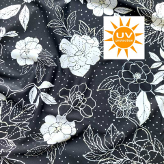 Badeanzugstoff Funktionsjersey Blumen Bl�tter, gelb wei� schwarz