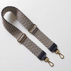 Taschengurt Taschenriemen Webmuster Weave - hellbeige schwarz -schwarzes Leder- gold Schnallen